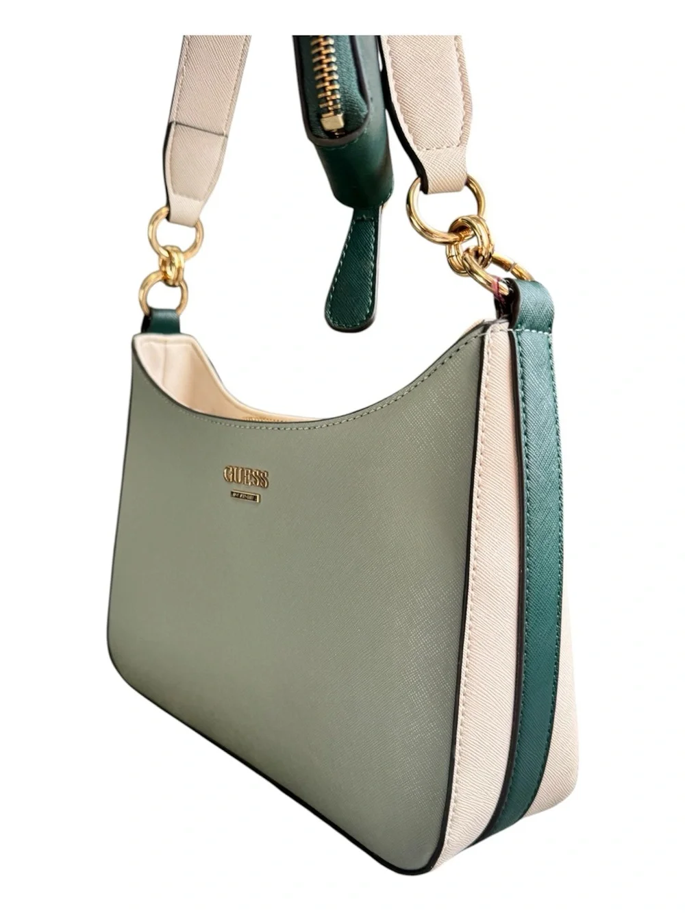 Guess Sage Green Colorblock Shoulder Bag w/ Coin Pouch Gold Hardware EUC